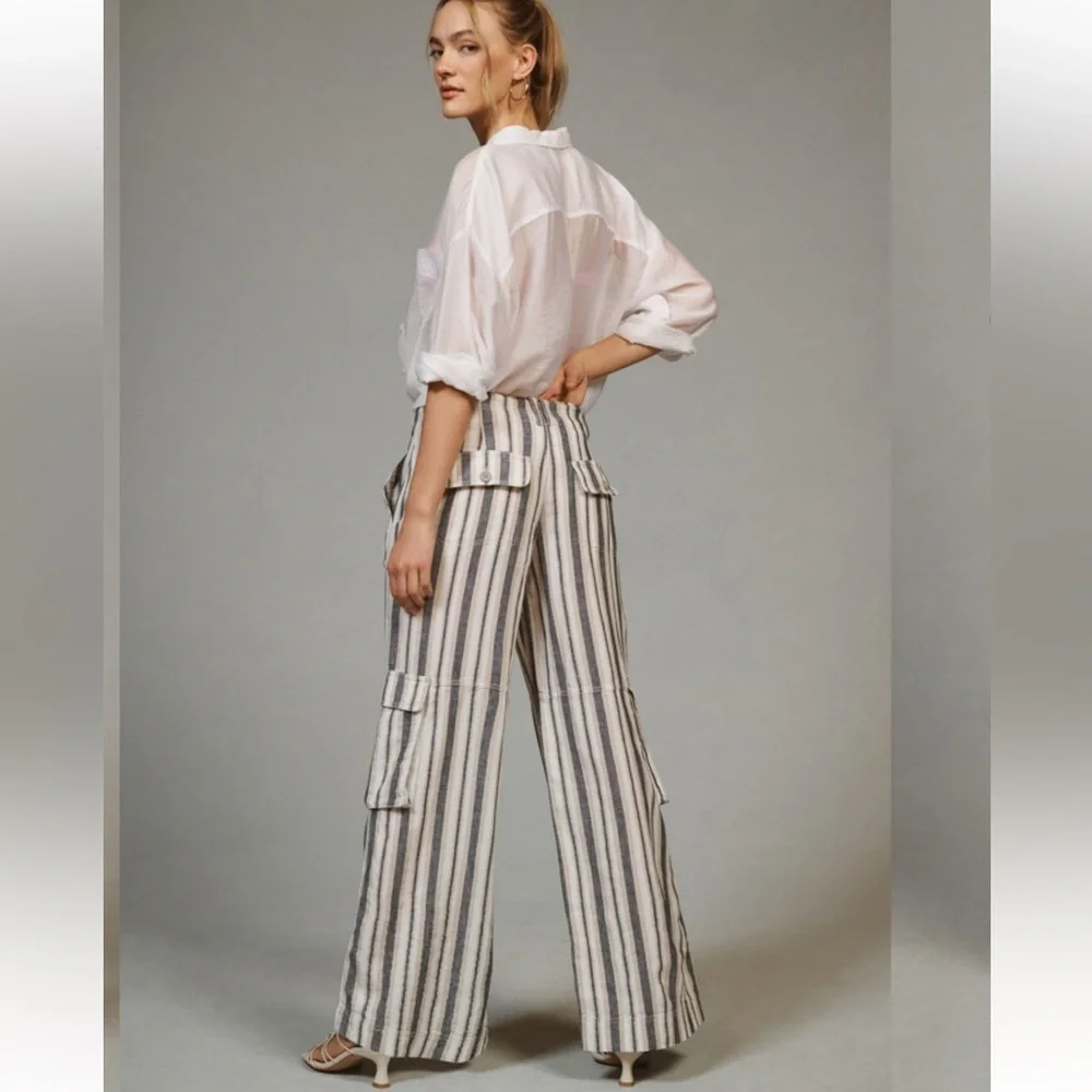 Anthropologie Pilcro Beach Cargo Pants in a striped linen blend Size 26 - Picture 2 of 12